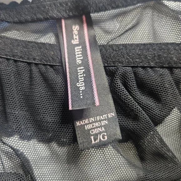 Victoria's Secret Sexy Little Things Babydoll SZ Large Black Sheer Rhinestones - Picture 3 of 14